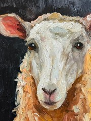 Sheep Oil Painting Original Portrait Farm Animals Impasto Art 10×12 inch