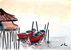 „Twins“ – Original Watercolor Painting by Julia Lu 5″x7″ #M025