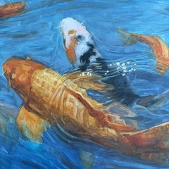 Jei-Wei Zhou „Pond in Summer“ ~ Koi Fish ~original oil on board
