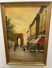 ZARETTI MASSIVE ORIGINAL ART ITALIAN SCHOOL IMPRESSIONIST CROWDS CITY SHOPPING