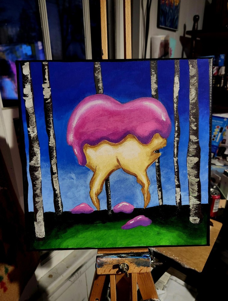 Surrealism Acrylic Painting „Sweet Tooth“ Trees Nature Art 12×12 inches