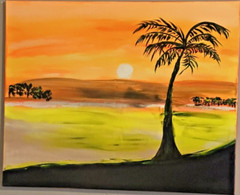Caribbean Beach Sunset Acrylic Painting On Canvas Handmade Original Art – 30×24″