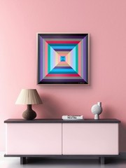 “The Color Within” Geometric 20”x20” Acrylic Painting w/frame by C. Requejo