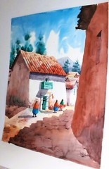 VINTAGE WATERCOLOR ON LARGE PAPER SIGNED MENDEZ SOUTH AMERICAN PERU CUSCO STREET