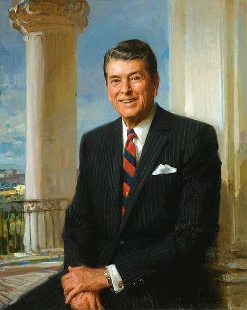 Huge Oil painting America President Ronald Reagan seated canvas hand painted art