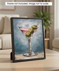 ORIGINAL Oil Painting Impressionism Martini Glass with Olives Cocktail 5″ x 7″