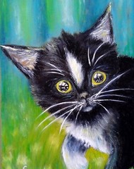 Black Cat Painting Kitten Portrait Original Art Oil Pastel 1,5×8,5 inch