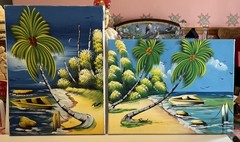 2 X Original Art Caribbean Beach Scenes. 16 X 12” Beautiful & Vivid. Signed.