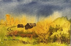 Pamela Wilhelm Set Of FOUR Original Landscape Watercolors 2.75”x4” Winter Summer