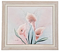 Vintage Original Artwork Oil Painting Impasto Cala Lilies Flowers Bloom Signed