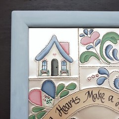 Vintage Signed Handmade Metal Painting Framed Folk Art Cottagecore Wall Artwork