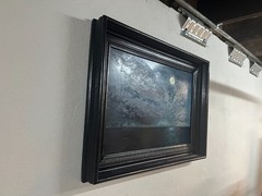 Original Oil Painting Nocturne Moonlight Seascape Ocean in Vintage Frame