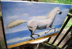 HORSE RUNNING ALONG OCEAN Original Art ACRYLIC PAINTING/CANVAS Signed 36″ x 24″