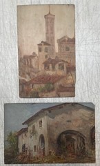 Antique LOUIS VECCHIO ‚Village Scene in ITALY‘ Oil PAINTINGS – Listed NYC Artist