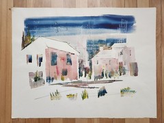 Vintage Alfred Birdsey BERMUDA HOUSES STREET Original Watercolor Painting Singed