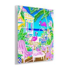 Vivid Flamingos on Tropical Beach by Jess Stempel Unframed Nature Graphic Art Pr