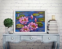 Original Art Water Lilies Texture Oil 3D Painting Impressionism Seascape Artwork