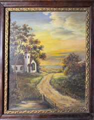 Winona E. Hagerty Original Oil on Board Country Church Landscape Painting Framed