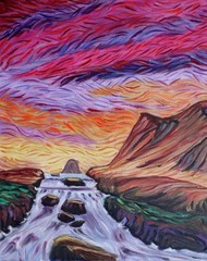 ShawNshawN Original River Painting on Canvas 16×20 Sunset Impressionist Art