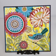 Floral Garden with Bird Paint by Number Painting Finished 11 by 11 Botanical