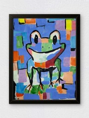 Frog Painting Folk Art Colorful Outsider Art STerling Original Paper Art 11×14