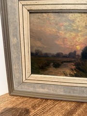 William J. Kaula -Sunset In Autumn-Oil painting-Framed