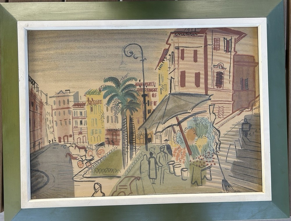 Vintage Charles Cobelle Watercolor Painting Print Signed Framed Paris