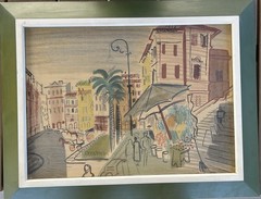Vintage Charles Cobelle Watercolor Painting Print Signed Framed Paris
