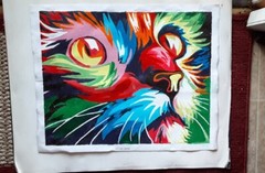 Cat Hand Painted By Number Oil Painting on Canvas Completed Unframed 16 x 20