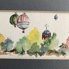 Original Water Color Hot Air Balloons Art Athalio Signed Matted 8in x 18in