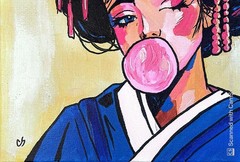 Original Acrylic Painting 14X11 Signed Canvas Art, Pop Art Portrait of Geisha