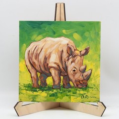 Hand-Painted Rhino Artwork Original Animal Oil Painting Wildlife Wall Art Signed