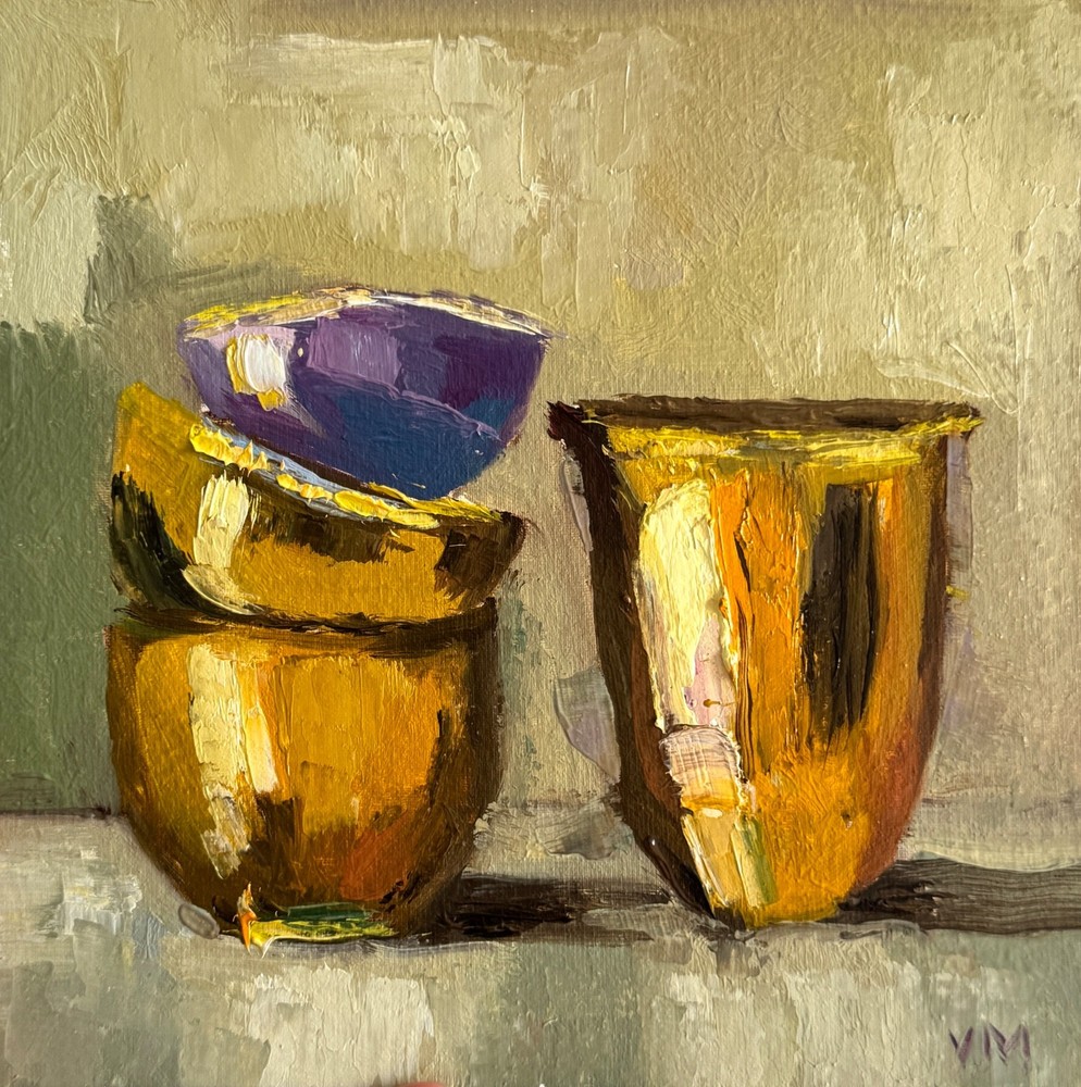 Original Oil Painting Still Life Canvas Cups Vintage Abstract Kitchen Wall Decor