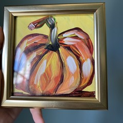 Fall,pumpkin ,original,miniature Painting,small,mini,framed