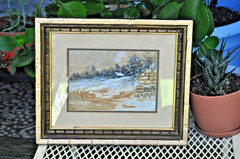 Rachel Beebe Watercolor Landscape With Cabin 5 Inches x 7 Inches Gilt Wood Frame