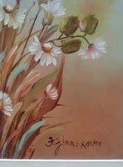 Floral Oil Painting Daisy Flowers Matted and Signed F. Zimmerman