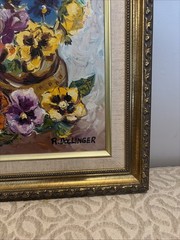Oil Painting Pansies Renate Dollinger COA colorful floral Gold Ornate Frame