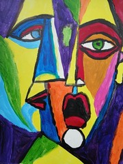 Expressionism/Abstract 11×14 Two Peeps signed Colorful Hand Made Art Painting