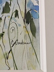 Original Watercolor Floral Bee Painting- Signed & Framed Under Glass- 7 x 5-OOAK