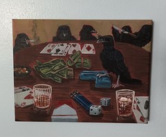 Original Birds Crows Acrylic Canvas 10in X 8in Unframed Signed By S.p.paintings