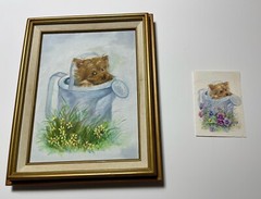 Yorkshire Terrier Framed Painting on Canvas Spring Time Hide & Seek 15″ x 12″ 2
