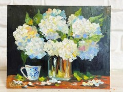 Hydrangea Floral Original Oil Painting Art Impasto Flower Still Life 8×10 in