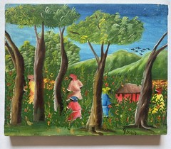 Vintage Original Haiti Haitian Caribbean Landscape Oil Painting Signed Flavio