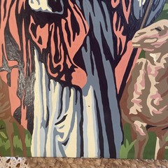Jesus Good Shepherd Painting Paint-By-Number Completed 12×16” Unframed Vintage