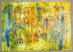 100x70cm oil painting Sonja Zeltner-Müller Mediterranean studio Düsseldorf turquoise