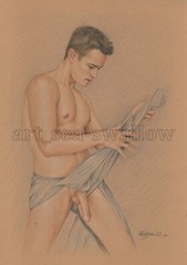 Original drawing A4 Art Colored Pencil painting male model on kraft paper new165