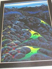 Original Oil on Panel Eyvind Earle „Three Pastures On A Hillside“ Custom Framed