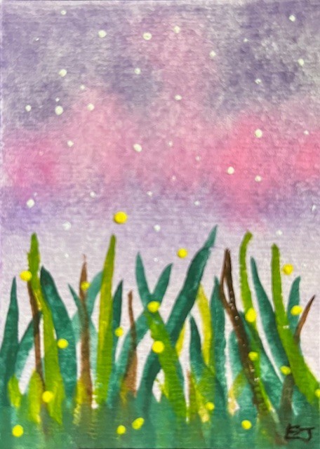 ACEO Original Watercolor Painting, Whimsical Garden, Grass, Fairy Fantasy