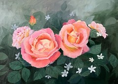 Original Art 16×12 botanical oil painting of Elle Roses variety