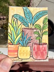 Original ACEO Terra Cotta Painting by Alannah Dyer- Mini Art 2.5×3.5 in Plants